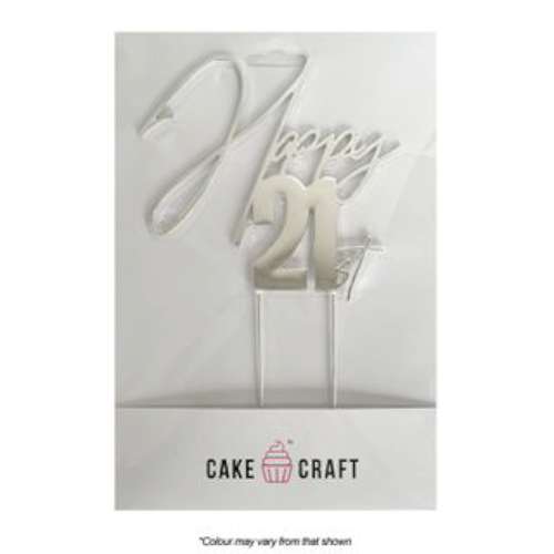 Happy 21st Metal Cake Topper - Silver